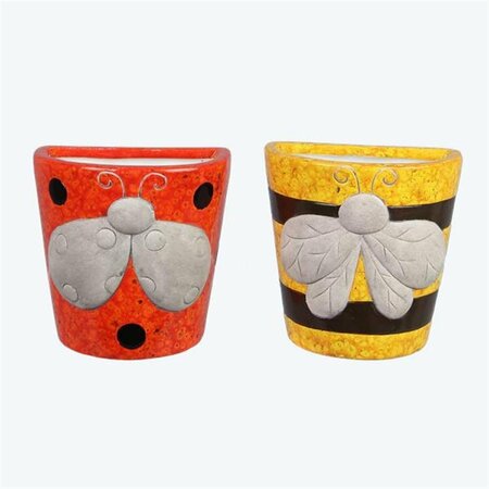 YOUNGS Ceramic Bee & Ladybug Pot, Assorted Color - 2 Piece 72099